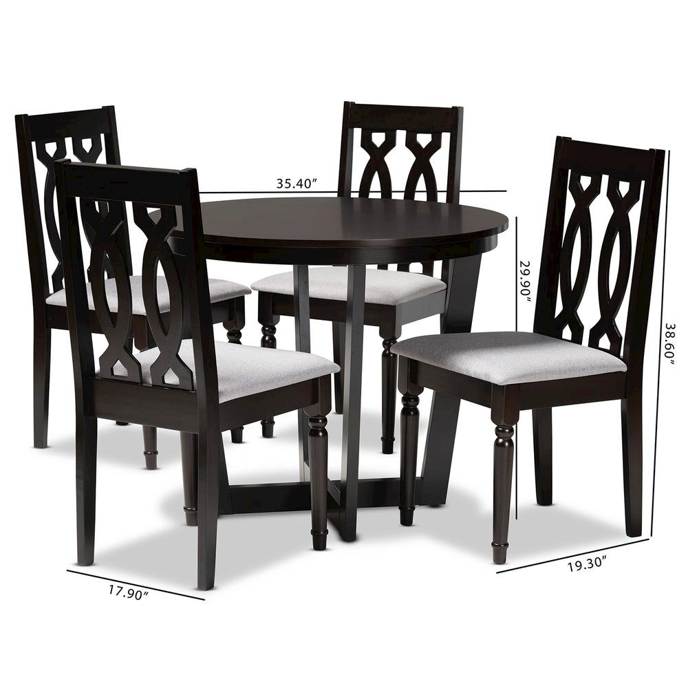 Grey Fabric Upholstered and Dark Brown Finished Wood 5-Piece Dining Set. Picture 18