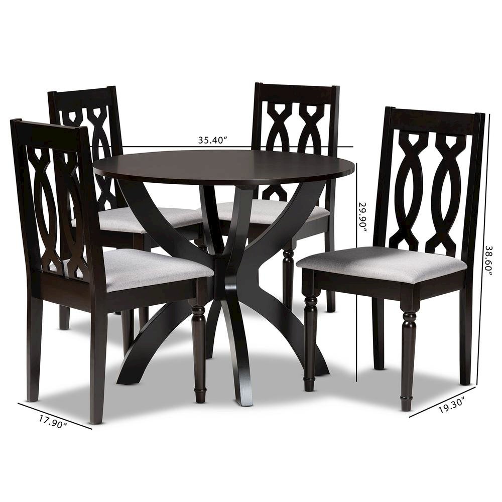 Grey Fabric Upholstered and Dark Brown Finished Wood 5-Piece Dining Set. Picture 18
