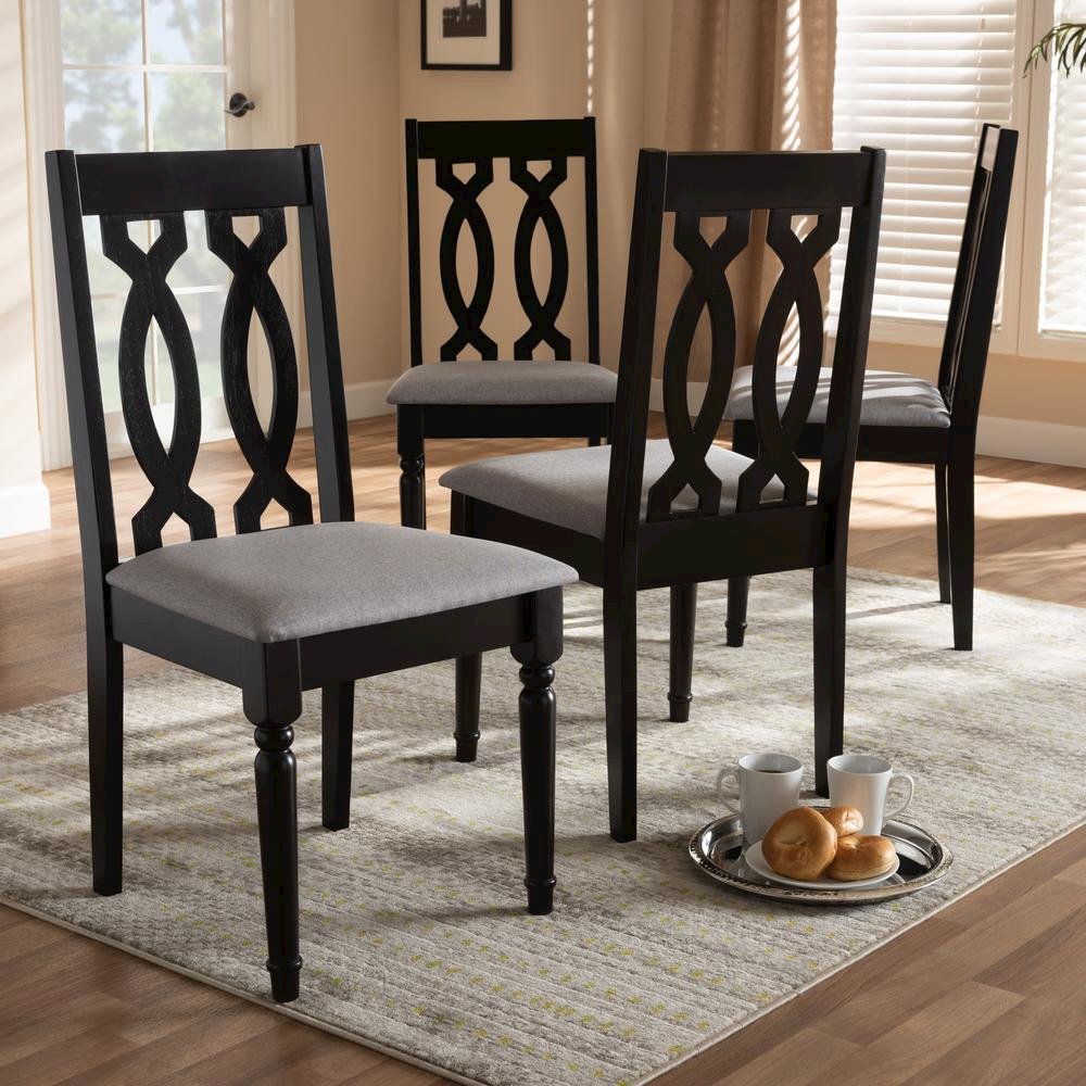Grey Fabric Upholstered Espresso Brown Finished Wood Dining Chair Set of 4. Picture 10