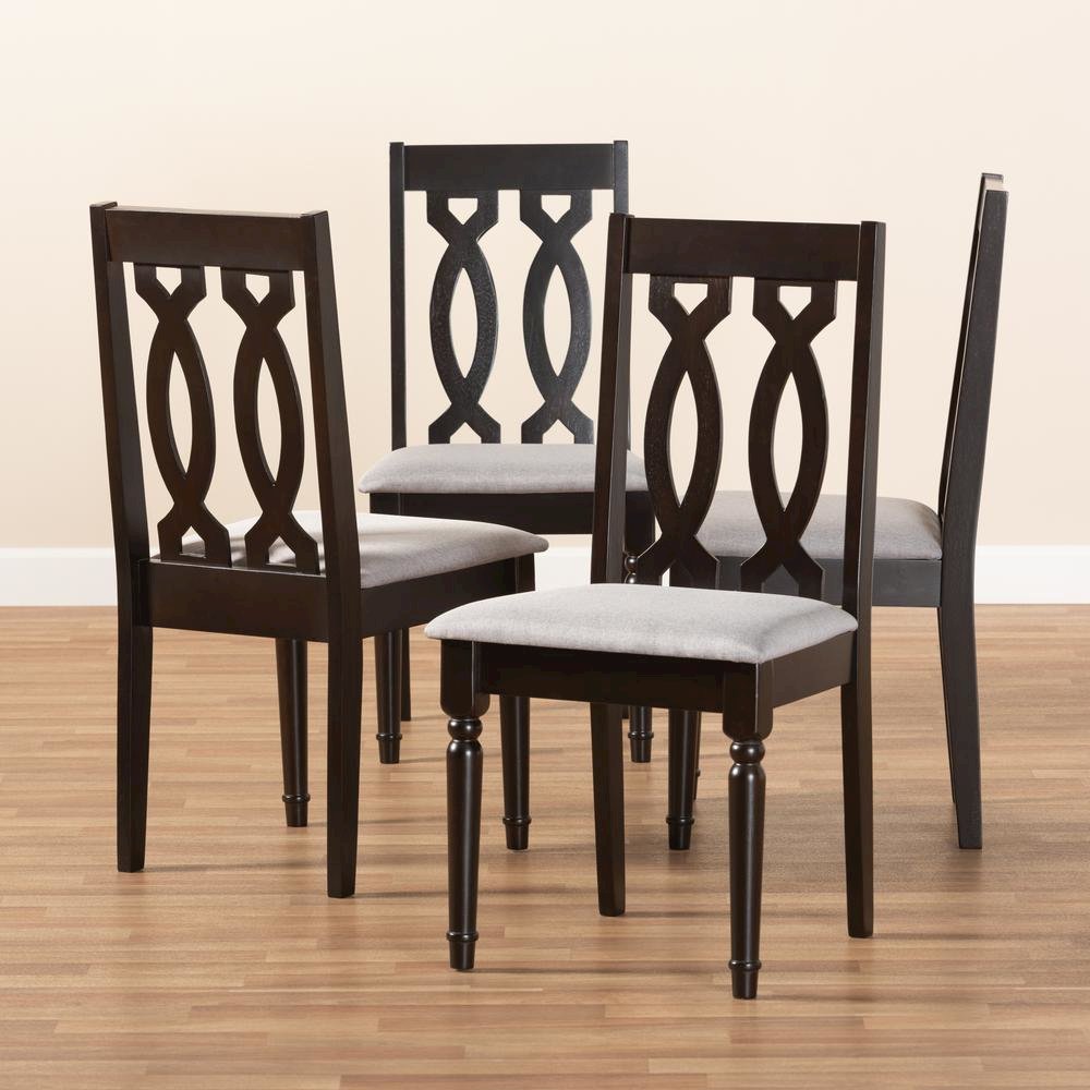 Grey Fabric Upholstered Espresso Brown Finished Wood Dining Chair Set of 4. Picture 7