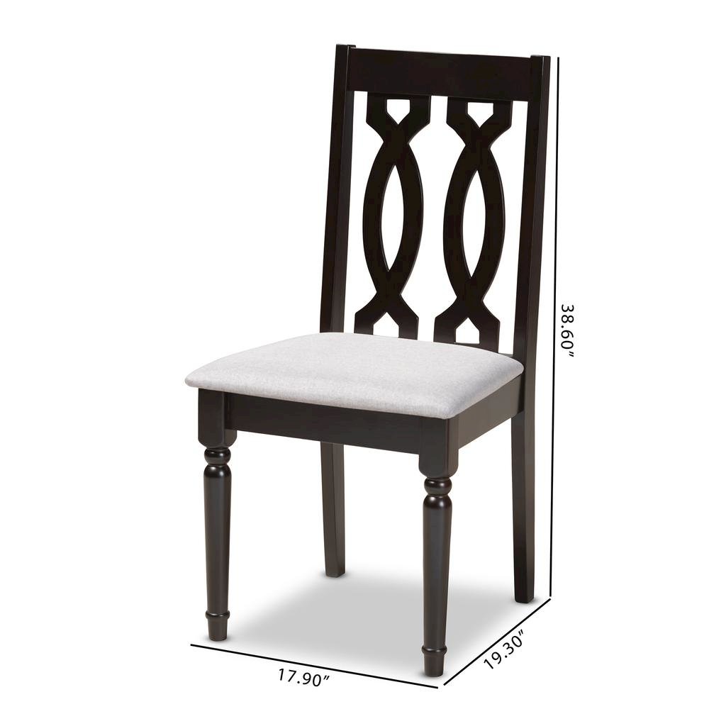 Grey Fabric Upholstered Espresso Brown Finished Wood Dining Chair Set of 4. Picture 12