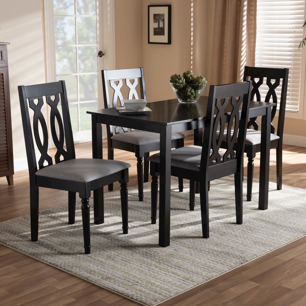 Grey Fabric Upholstered Espresso Brown Finished 5-Piece Wood Dining Set. Picture 12