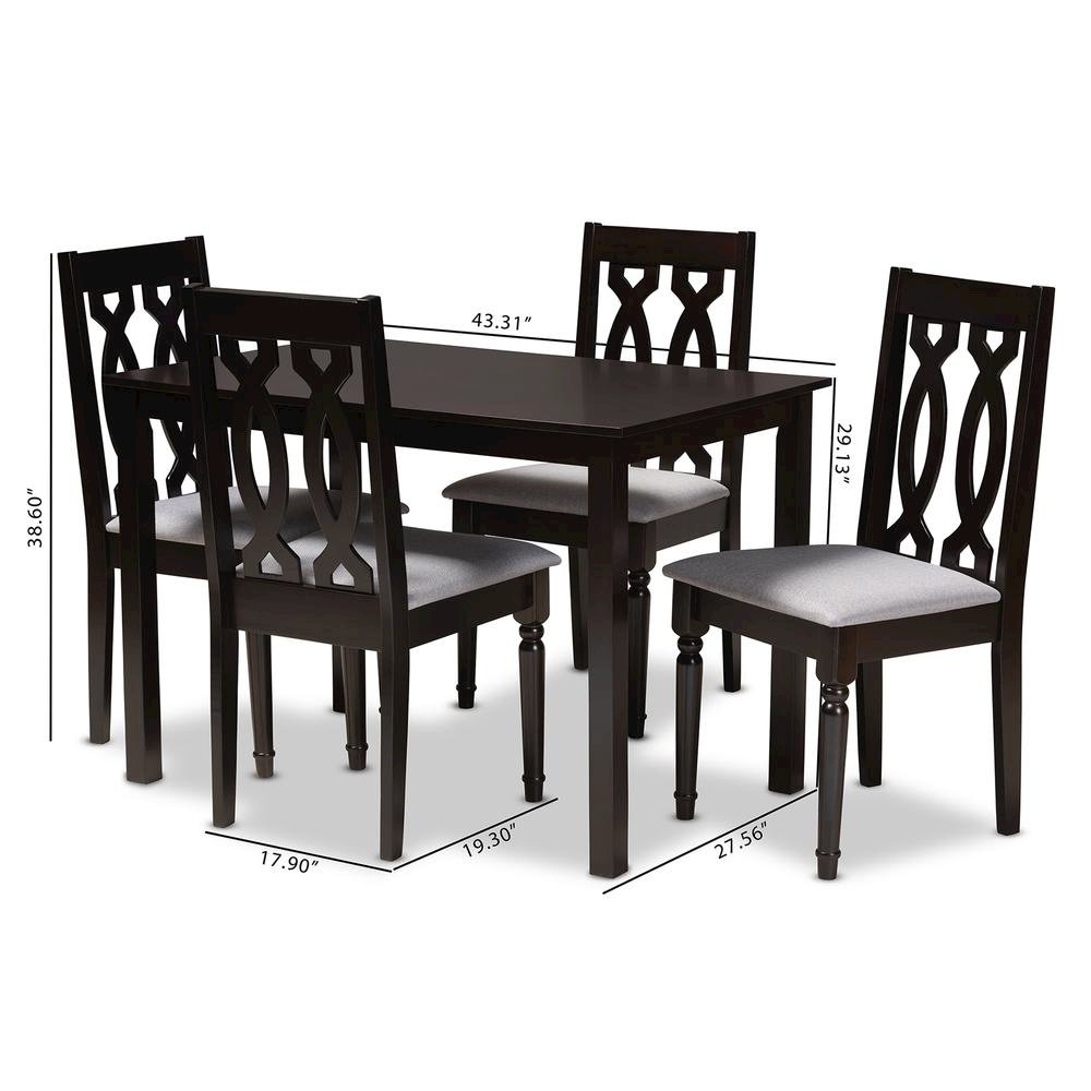 Grey Fabric Upholstered Espresso Brown Finished 5-Piece Wood Dining Set. Picture 14