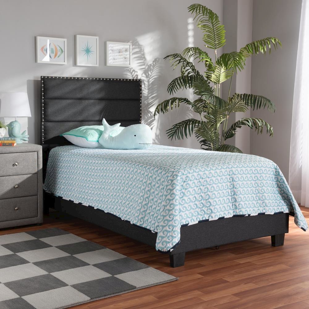 Ansa Modern and Contemporary Dark Grey Fabric Upholstered Twin Size Bed. Picture 14