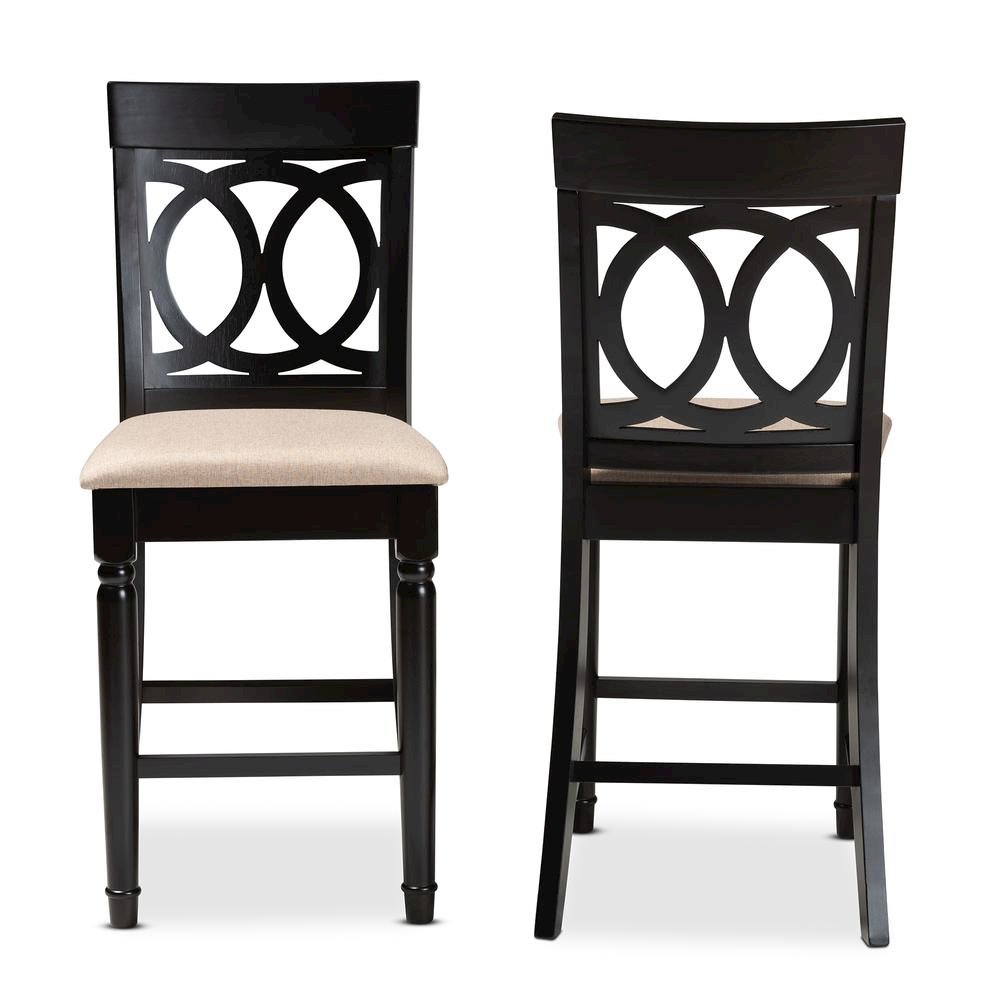Fabric Upholstered Espresso Brown Finished 2-Piece Wood Counter Stool Set of 4. Picture 10