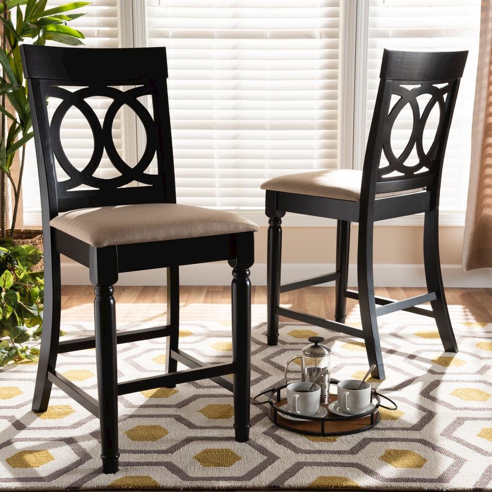 Fabric Upholstered Espresso Brown Finished 2-Piece Wood Counter Stool Set of 4. Picture 14