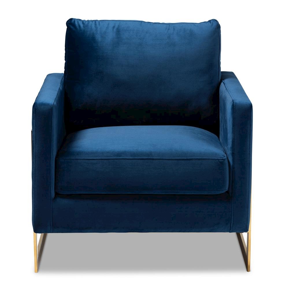 Matteo Glam and Luxe Royal Blue Velvet Fabric Upholstered Gold Finished Armchair. Picture 11