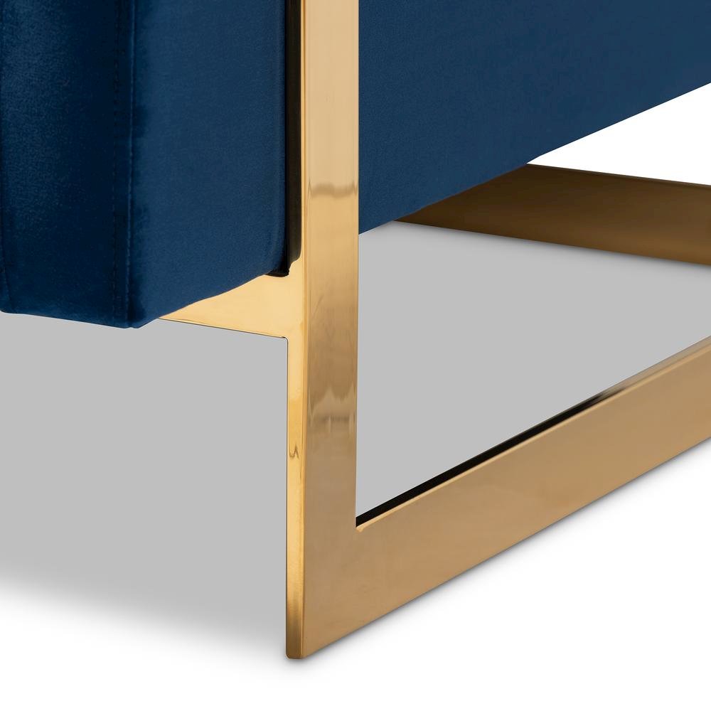 Matteo Glam and Luxe Royal Blue Velvet Fabric Upholstered Gold Finished Armchair. Picture 15