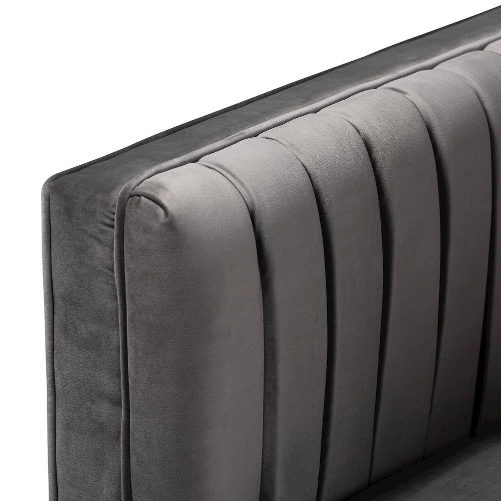 Luxe Grey Velvet Fabric Upholstered Brushed Gold Finished Armchair. Picture 14
