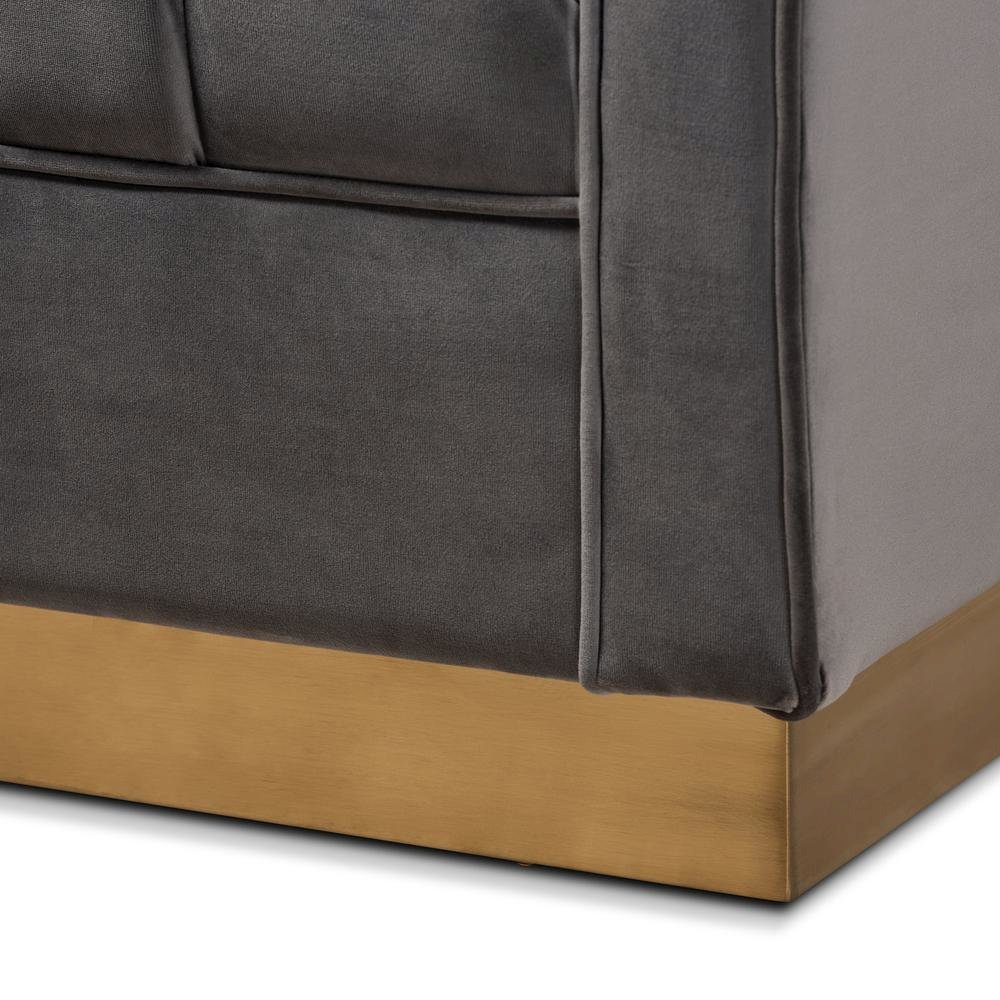 Luxe Grey Velvet Fabric Upholstered Brushed Gold Finished Armchair. Picture 15