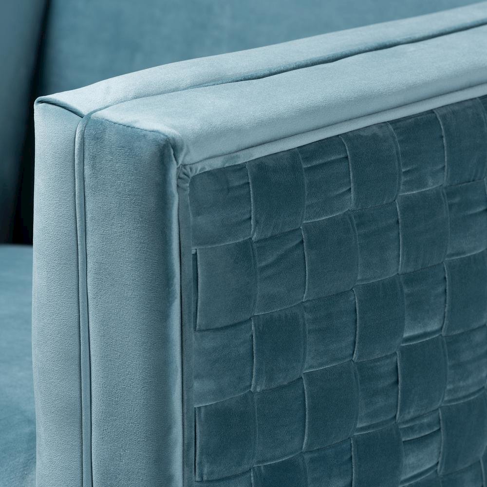 Luxe Light Blue Velvet Fabric Upholstered Gold Finished Armchair. Picture 14