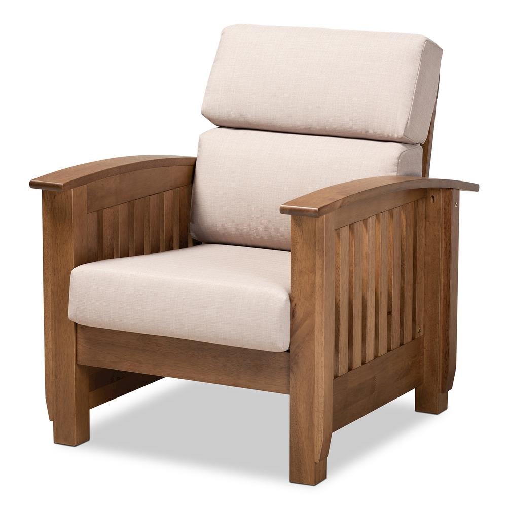 Taupe Fabric Upholstered Walnut Brown Finished Wood 1-Seater Lounge Chair. Picture 10