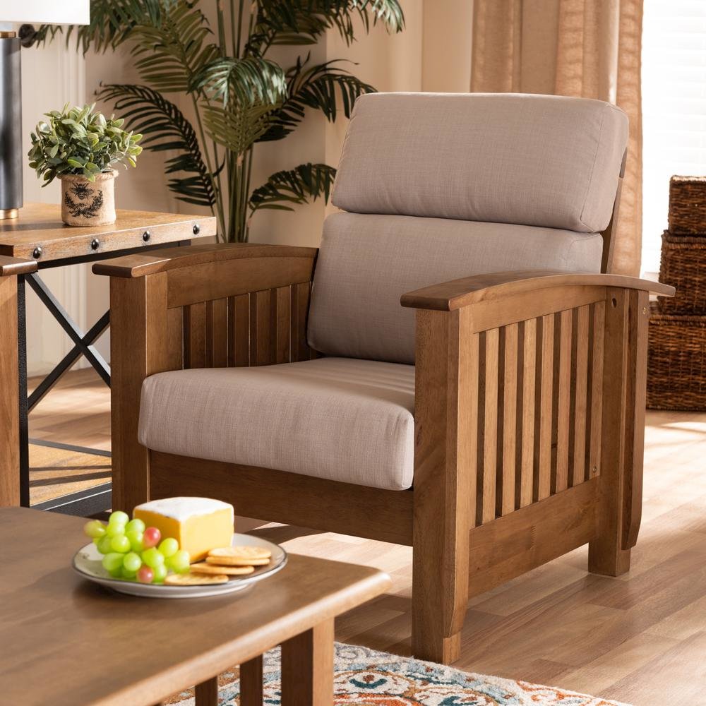 Taupe Fabric Upholstered Walnut Brown Finished Wood 1-Seater Lounge Chair. Picture 16