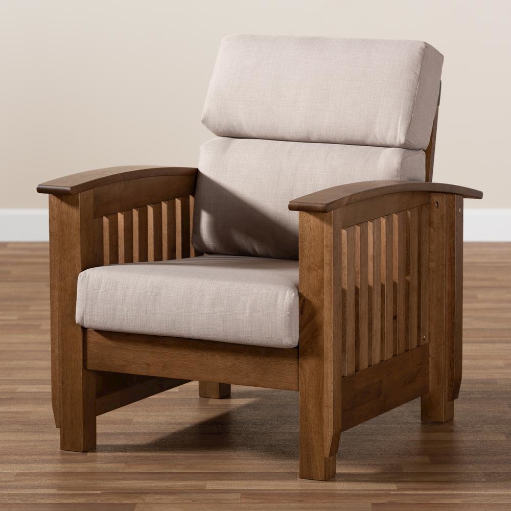 Taupe Fabric Upholstered Walnut Brown Finished Wood 1-Seater Lounge Chair. Picture 17