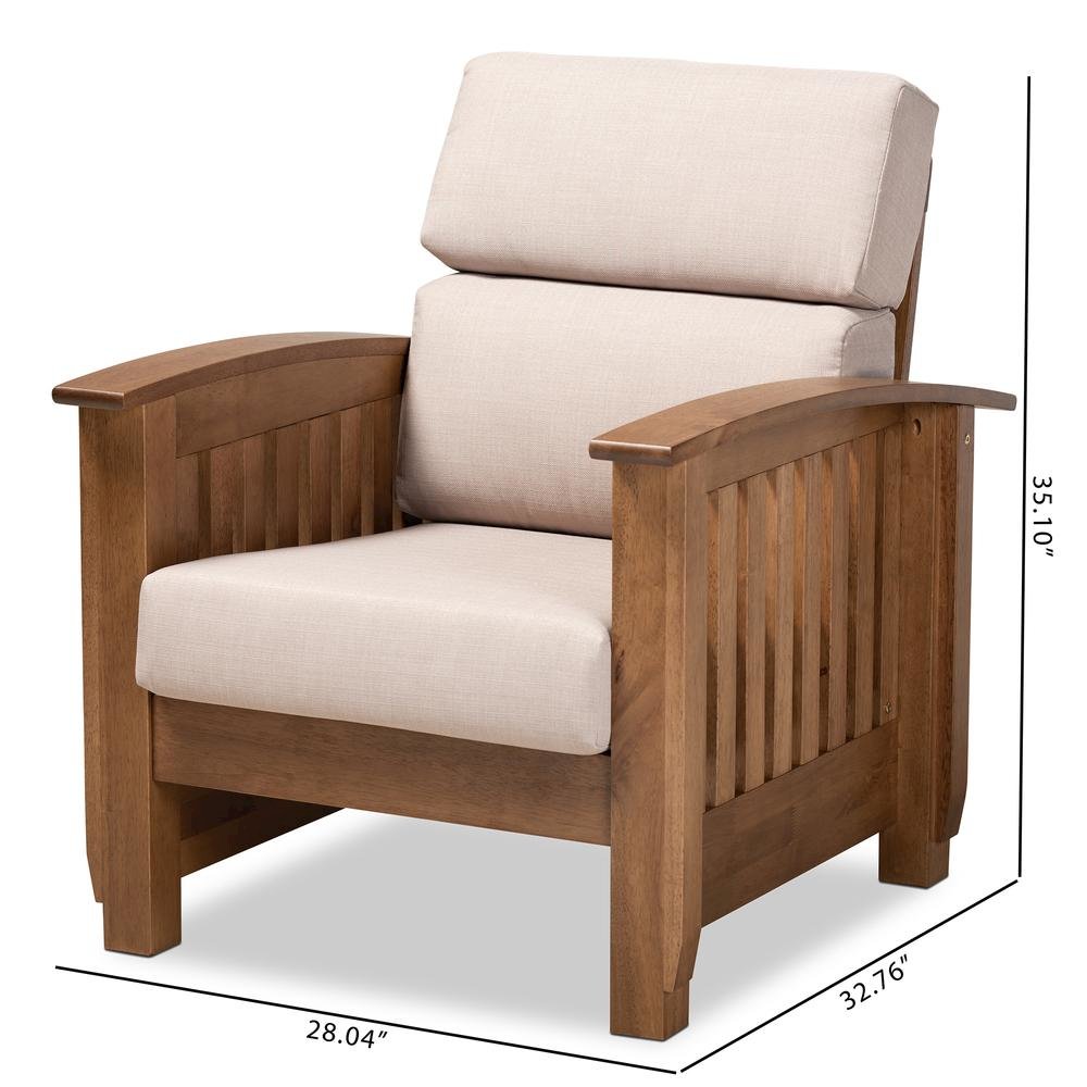 Taupe Fabric Upholstered Walnut Brown Finished Wood 1-Seater Lounge Chair. Picture 18