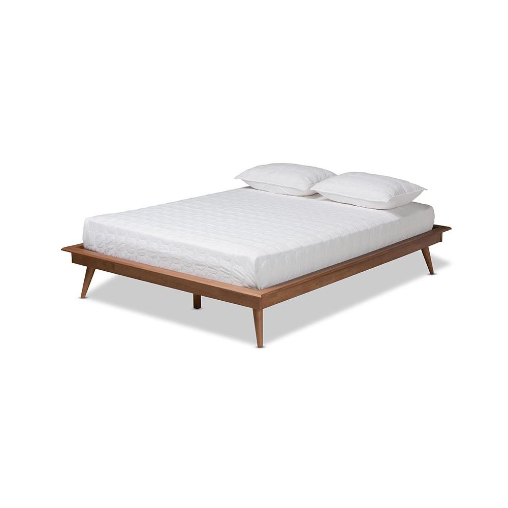 Walnut Brown Finished Wood Queen Size Platform Bed Frame. Picture 1