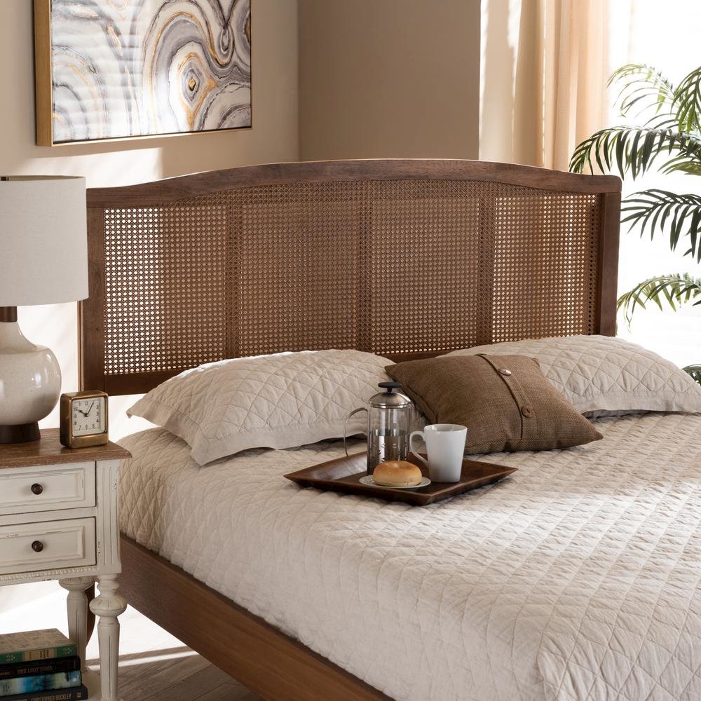Ash Wanut Finished Wood and Synthetic Rattan Full Size Headboard. Picture 12
