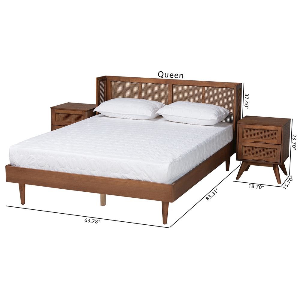 Ash Walnut Finished Wood 3-Piece Full Size Bedroom Set with Synthetic Rattan. Picture 27