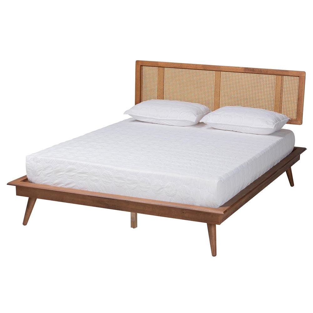 Walnut Brown Finished Wood and Rattan Full Size 5-Piece Bedroom Set. Picture 17