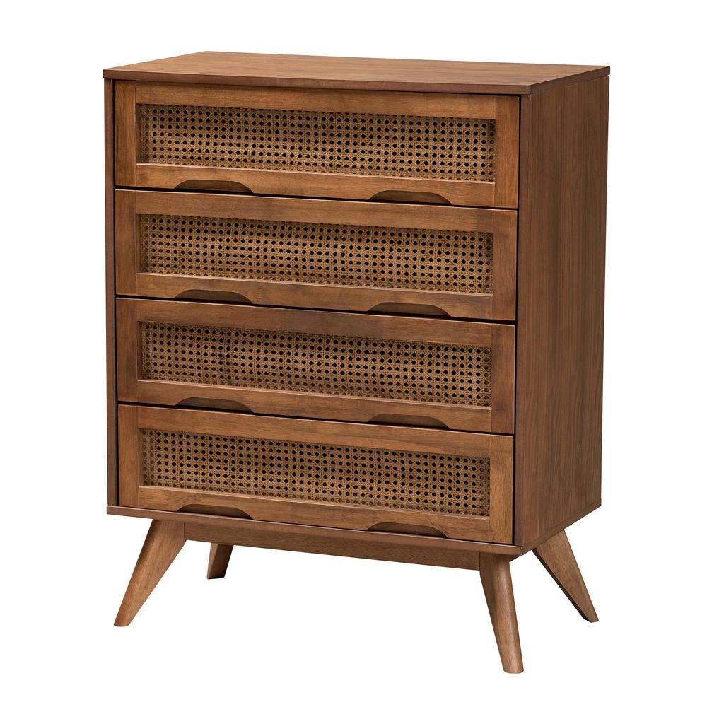 Walnut Brown Finished Wood and Rattan Full Size 5-Piece Bedroom Set. Picture 19