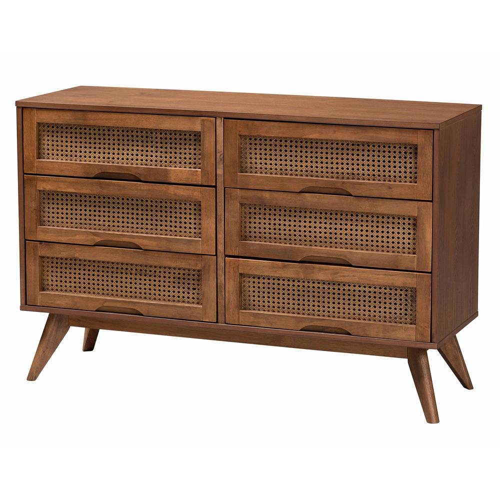 Walnut Brown Finished Wood and Rattan Full Size 5-Piece Bedroom Set. Picture 20