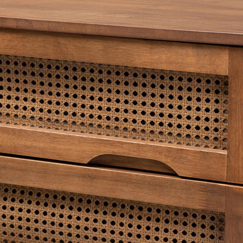 Walnut Brown Finished Wood and Rattan Full Size 5-Piece Bedroom Set. Picture 21