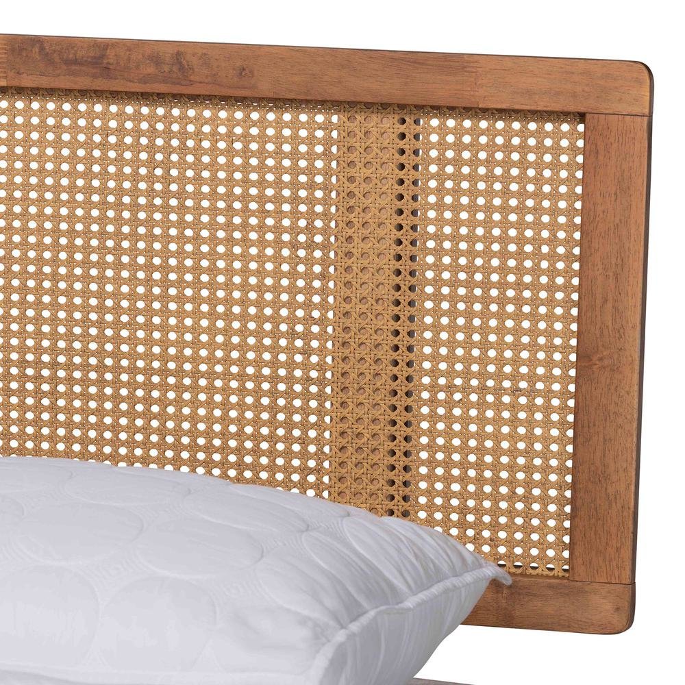 Walnut Brown Finished Wood and Rattan Full Size 5-Piece Bedroom Set. Picture 23