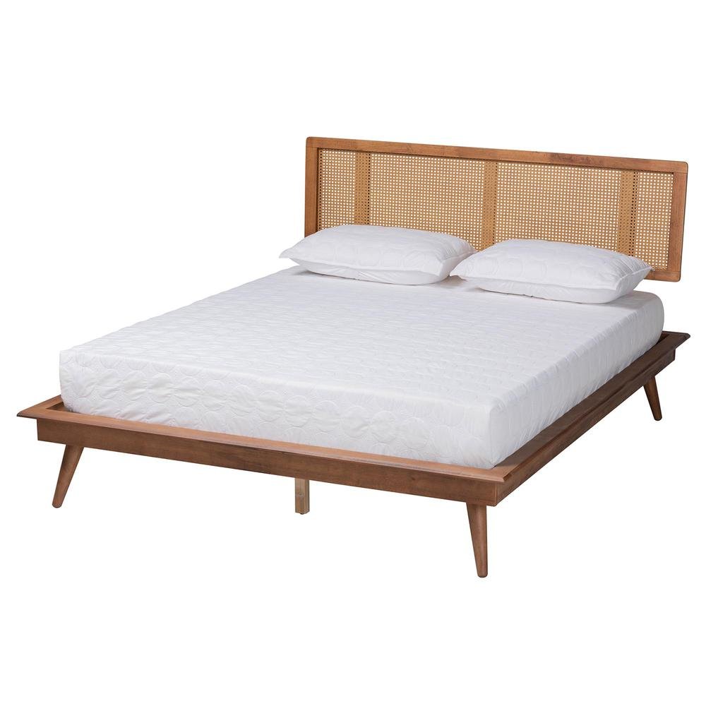 Walnut Brown Finished Wood and Rattan Full Size 3-Piece Bedroom Set. Picture 17