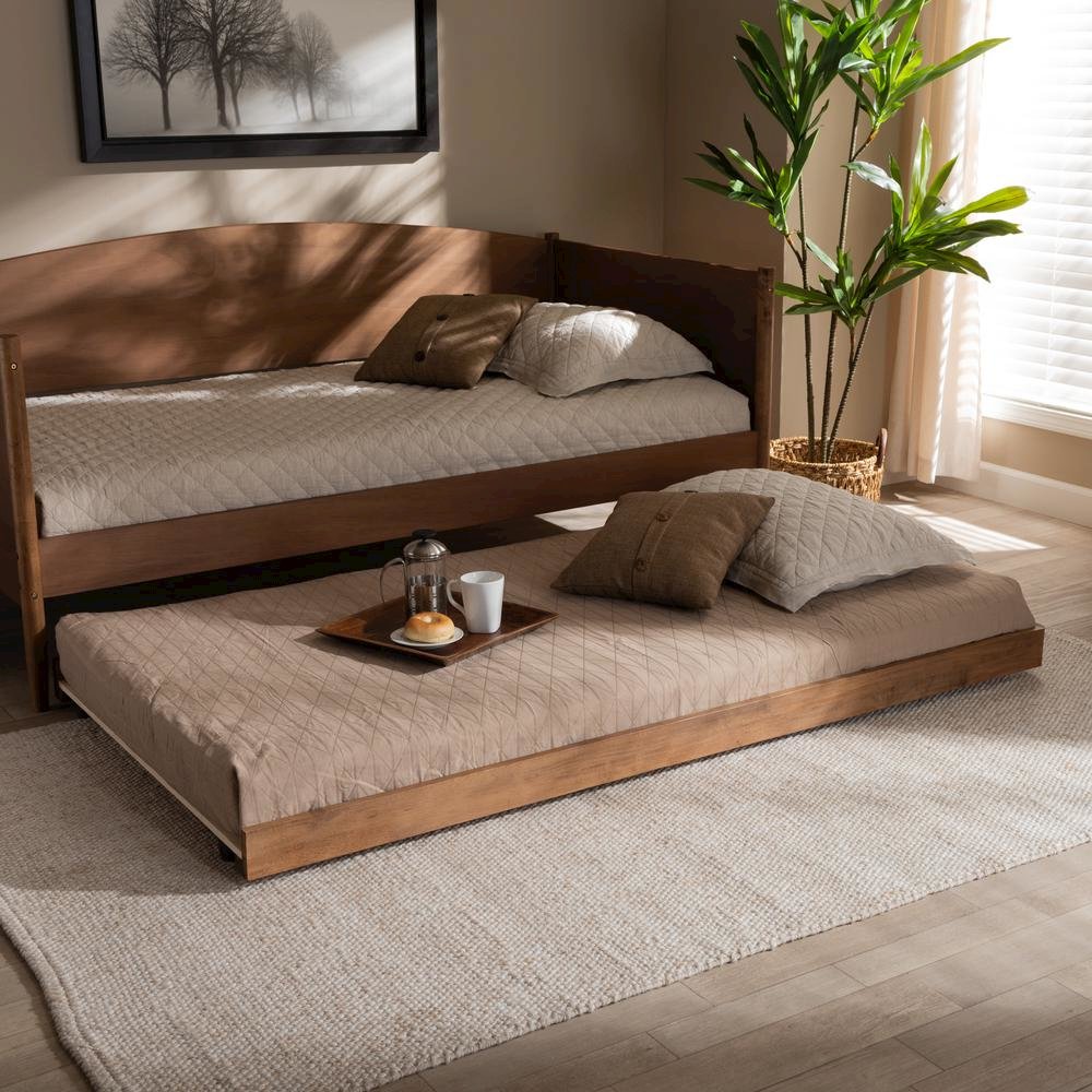 Veles Modern and Contemporary Ash Walnut Finished Twin Size Trundle Bed. Picture 10