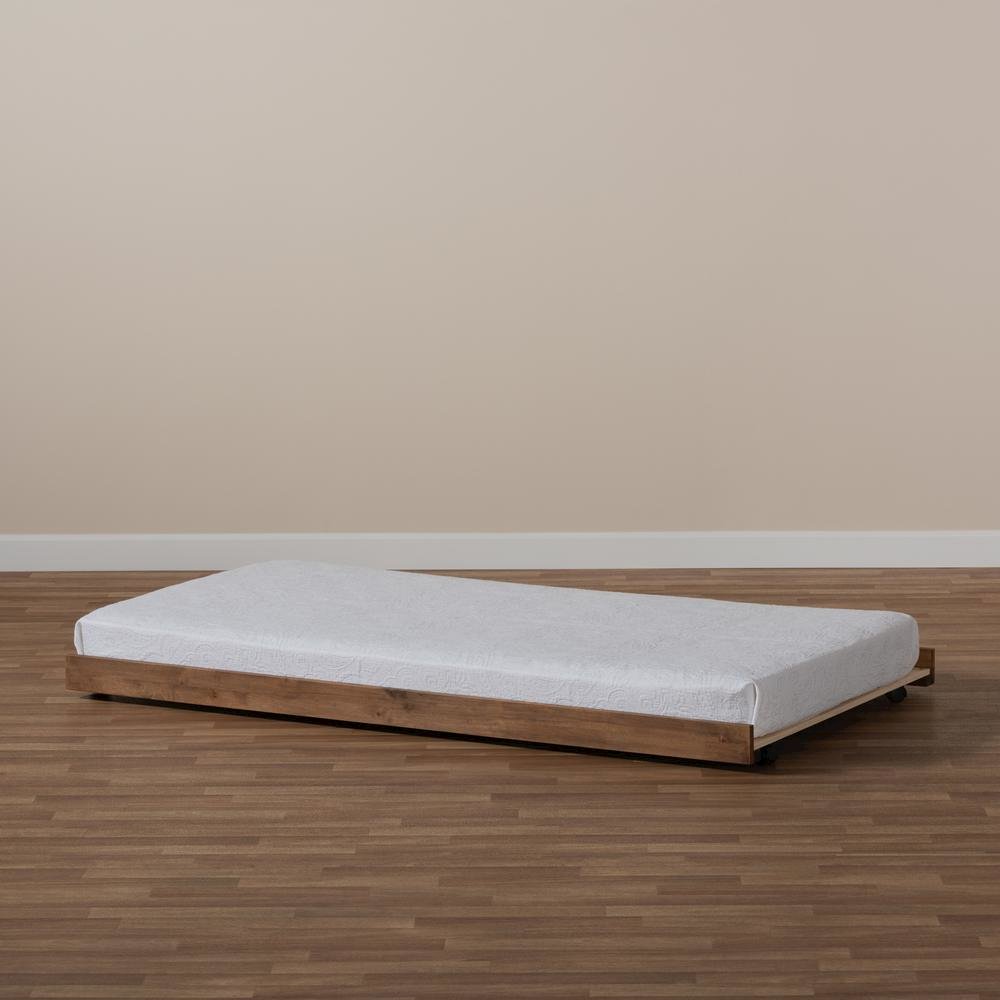 Veles Modern and Contemporary Ash Walnut Finished Twin Size Trundle Bed. Picture 11
