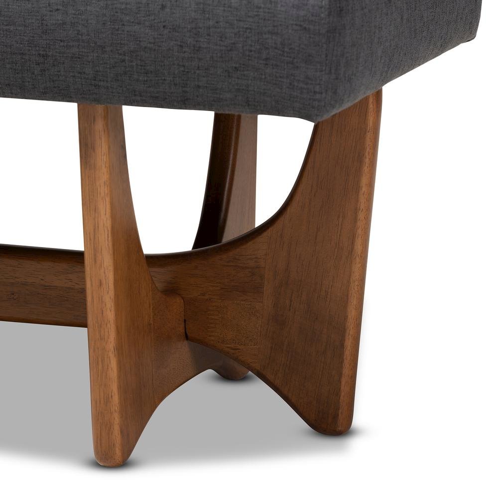 Theo Mid-Century Modern Dark Grey Fabric Upholstered Walnut Finished Bench. Picture 13