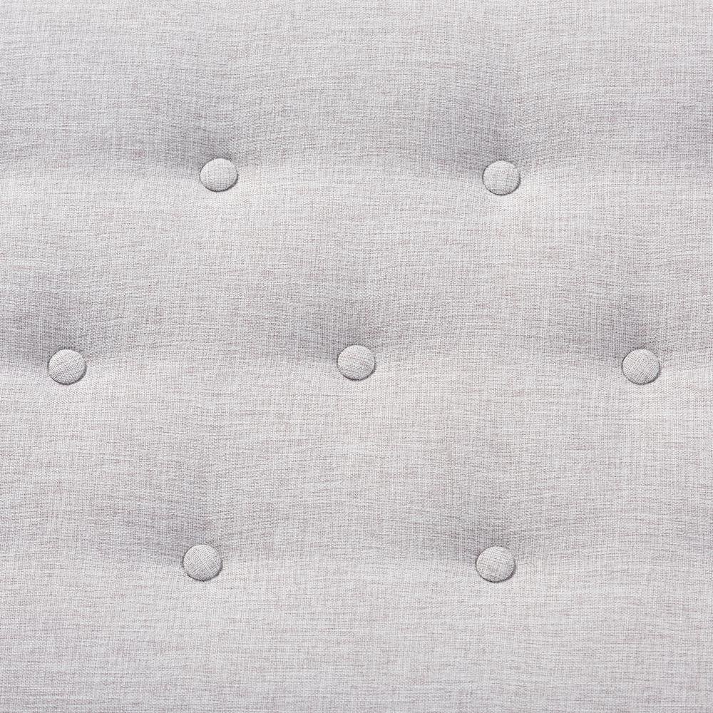 Arne Mid-Century Modern Greyish Beige Fabric Upholstered Walnut Finished Bench. Picture 12