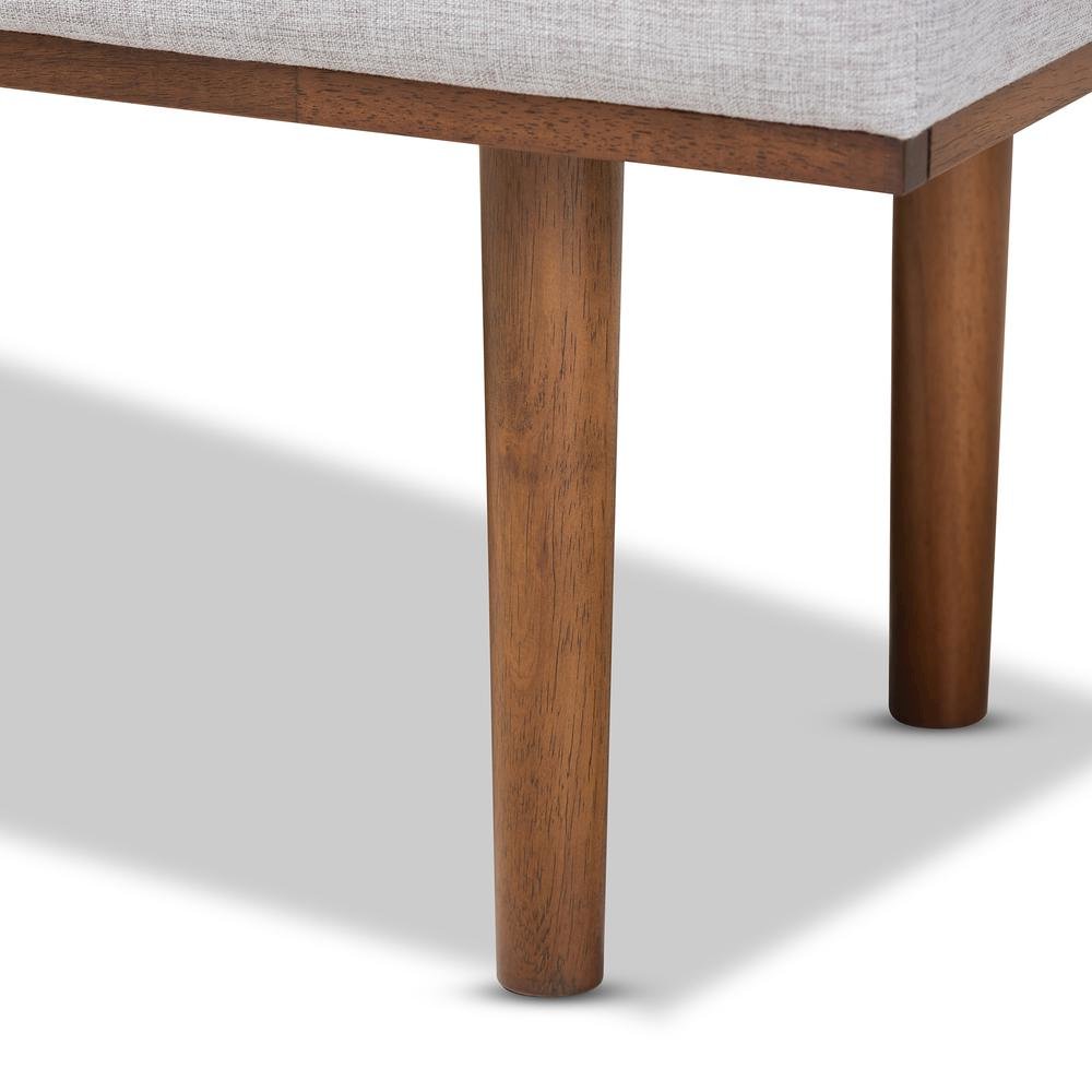 Arne Mid-Century Modern Greyish Beige Fabric Upholstered Walnut Finished Bench. Picture 13