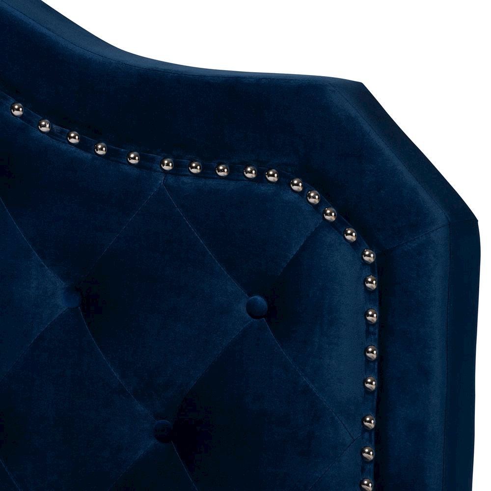 Navy Blue Velvet Fabric Upholstered Queen Size Button Tufted Bed. Picture 14