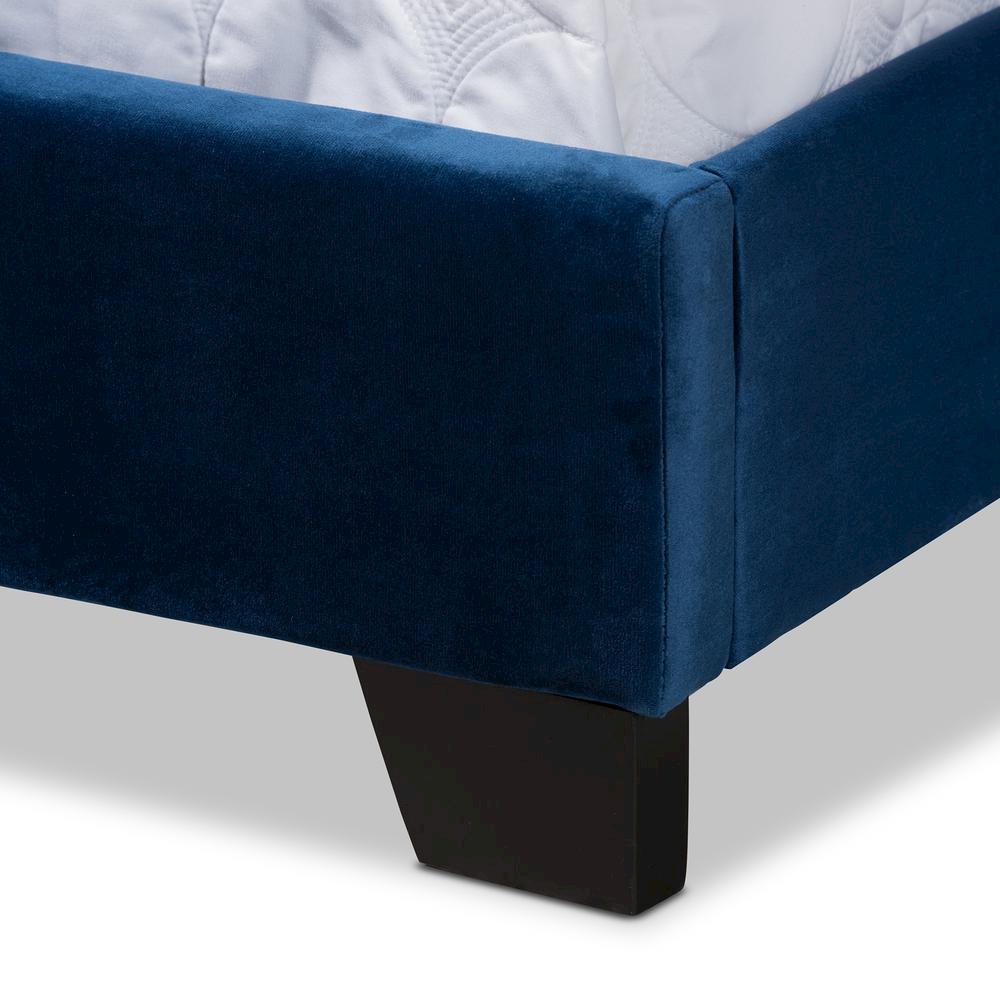 Navy Blue Velvet Fabric Upholstered Queen Size Button Tufted Bed. Picture 15