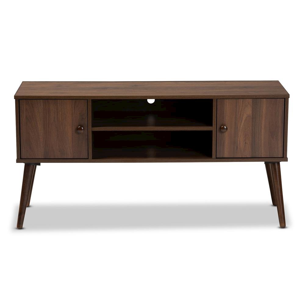 Alard Mid-Century Modern Walnut Brown Finished 2-Door Wood TV Stand. Picture 12