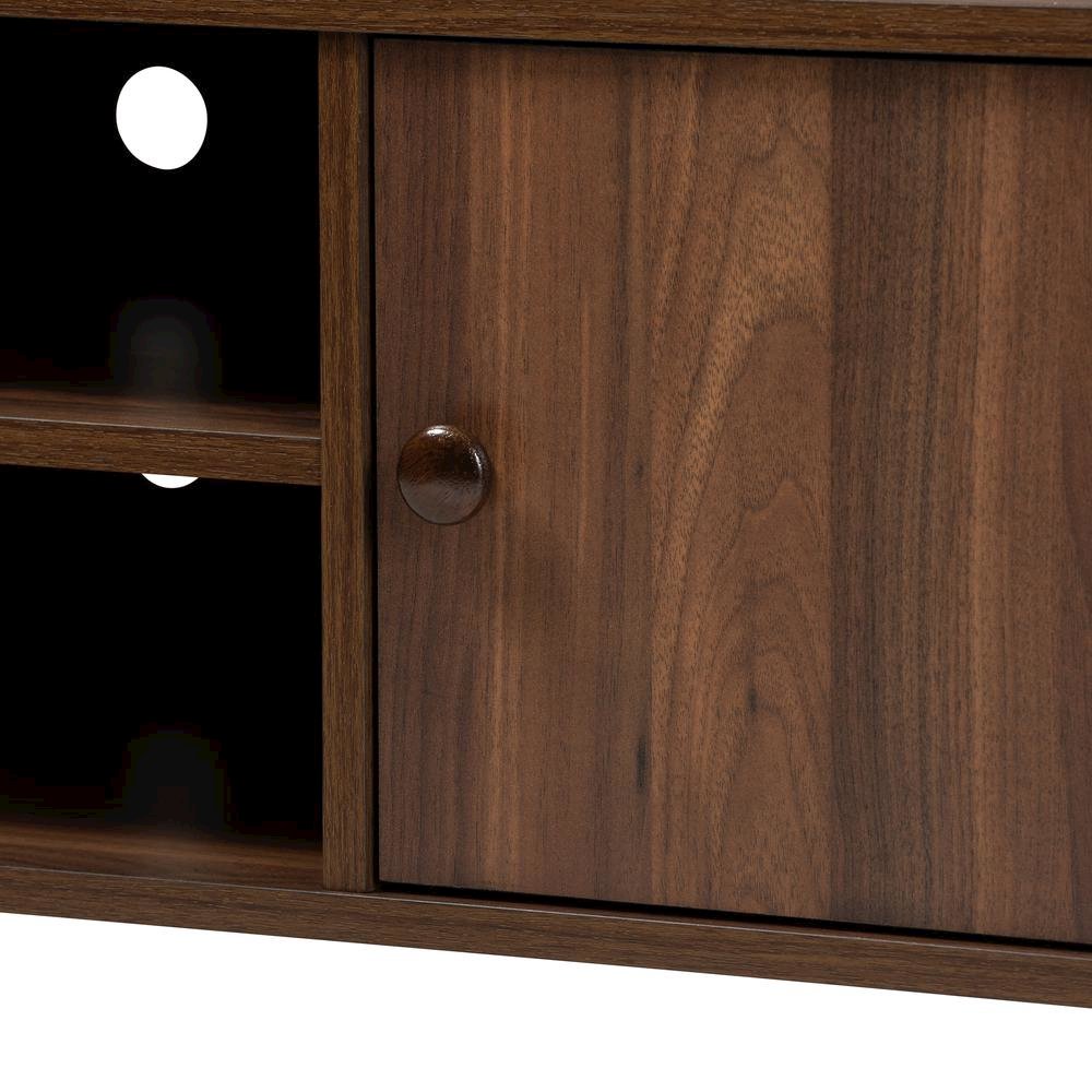 Alard Mid-Century Modern Walnut Brown Finished 2-Door Wood TV Stand. Picture 14