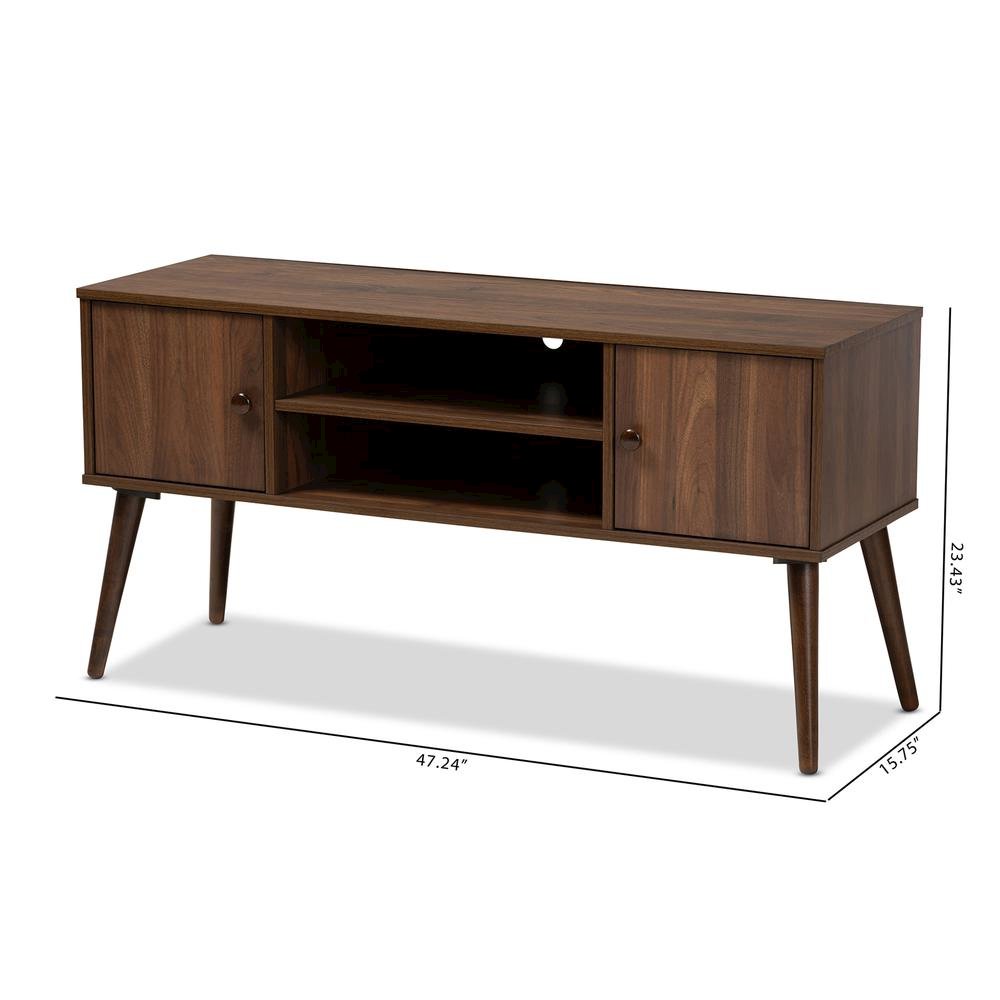 Alard Mid-Century Modern Walnut Brown Finished 2-Door Wood TV Stand. Picture 18