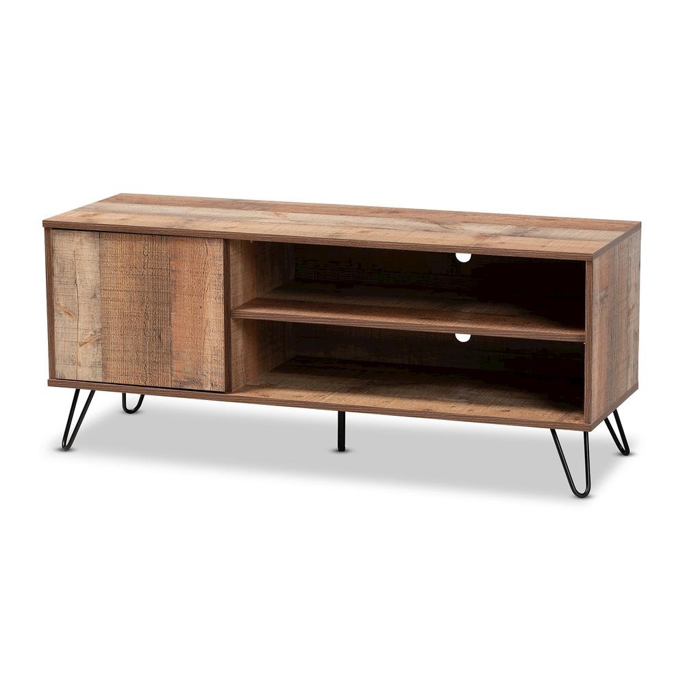 Iver Modern and Contemporary Rustic Oak Finished 1-Door Wood TV Stand. Picture 9