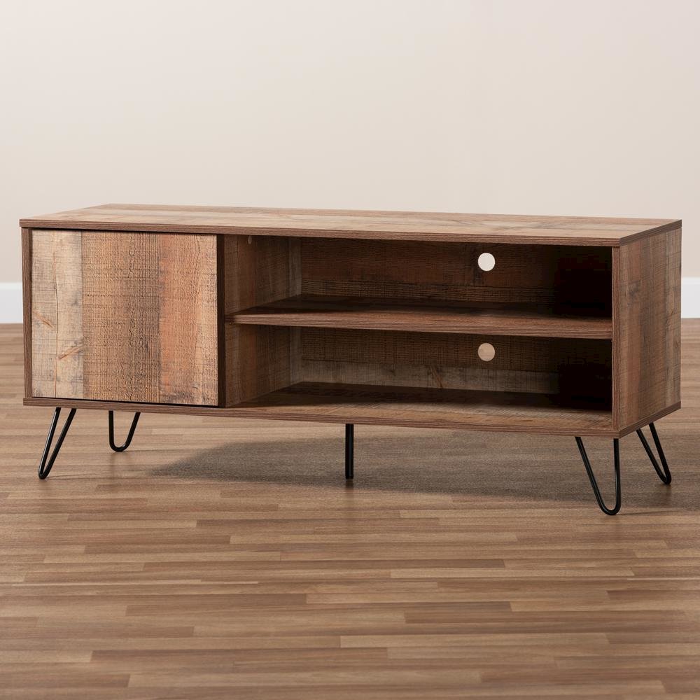 Iver Modern and Contemporary Rustic Oak Finished 1-Door Wood TV Stand. Picture 15
