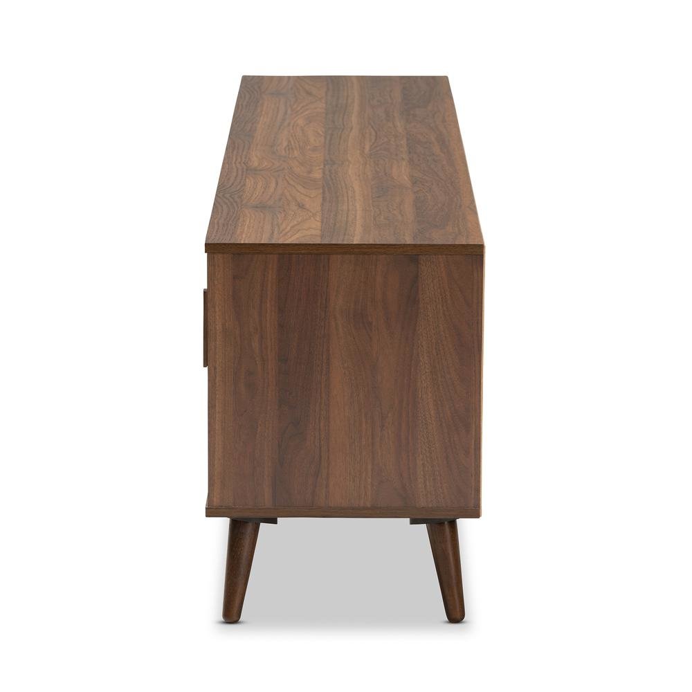 Quinn Mid-Century Modern Two-Tone White and Walnut Finished 2-Door Wood TV Stand. Picture 13