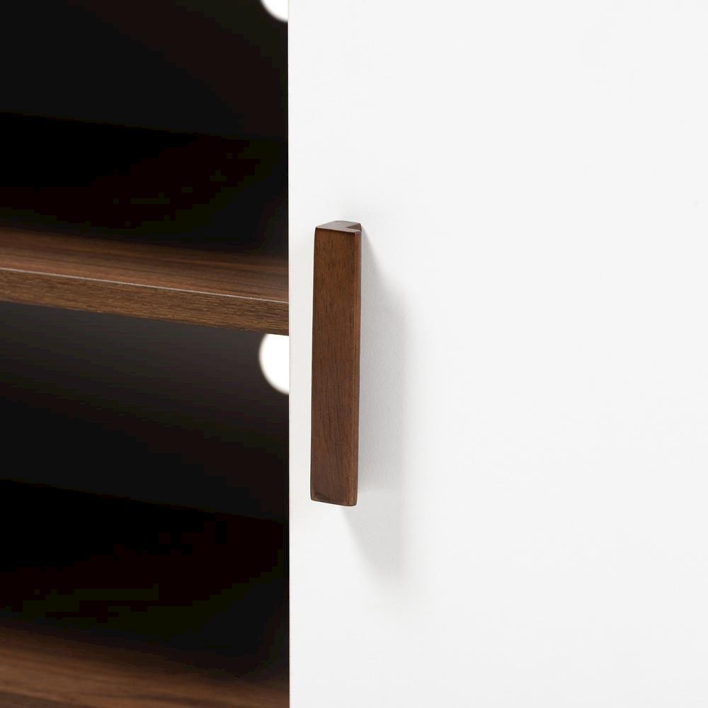 Quinn Mid-Century Modern Two-Tone White and Walnut Finished 2-Door Wood TV Stand. Picture 14