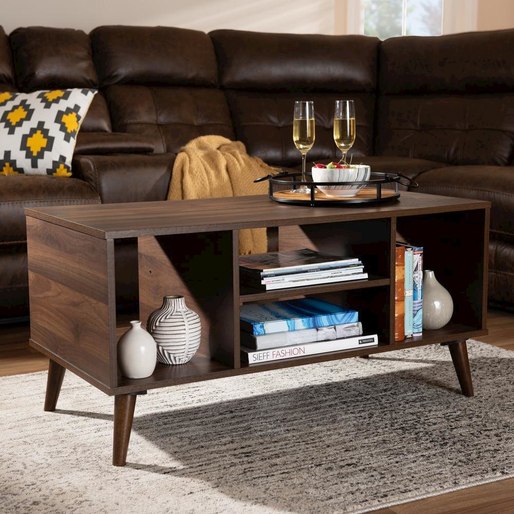 Baxton Studio Linas Mid-Century Modern Walnut Finished Coffee Table. Picture 6