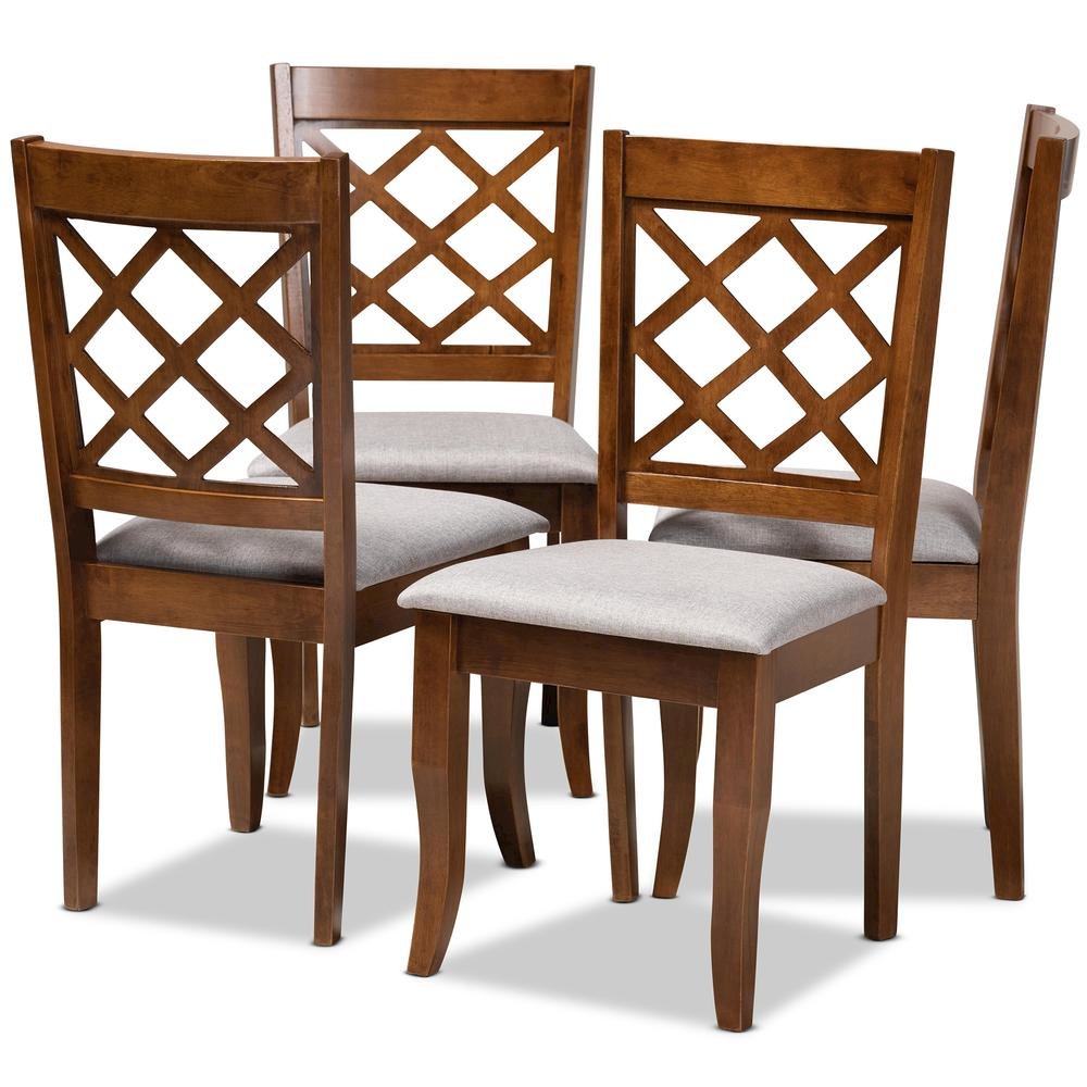 Grey Fabric Upholstered and Walnut Brown Finished Wood 4-Piece Dining Chair Set. Picture 8