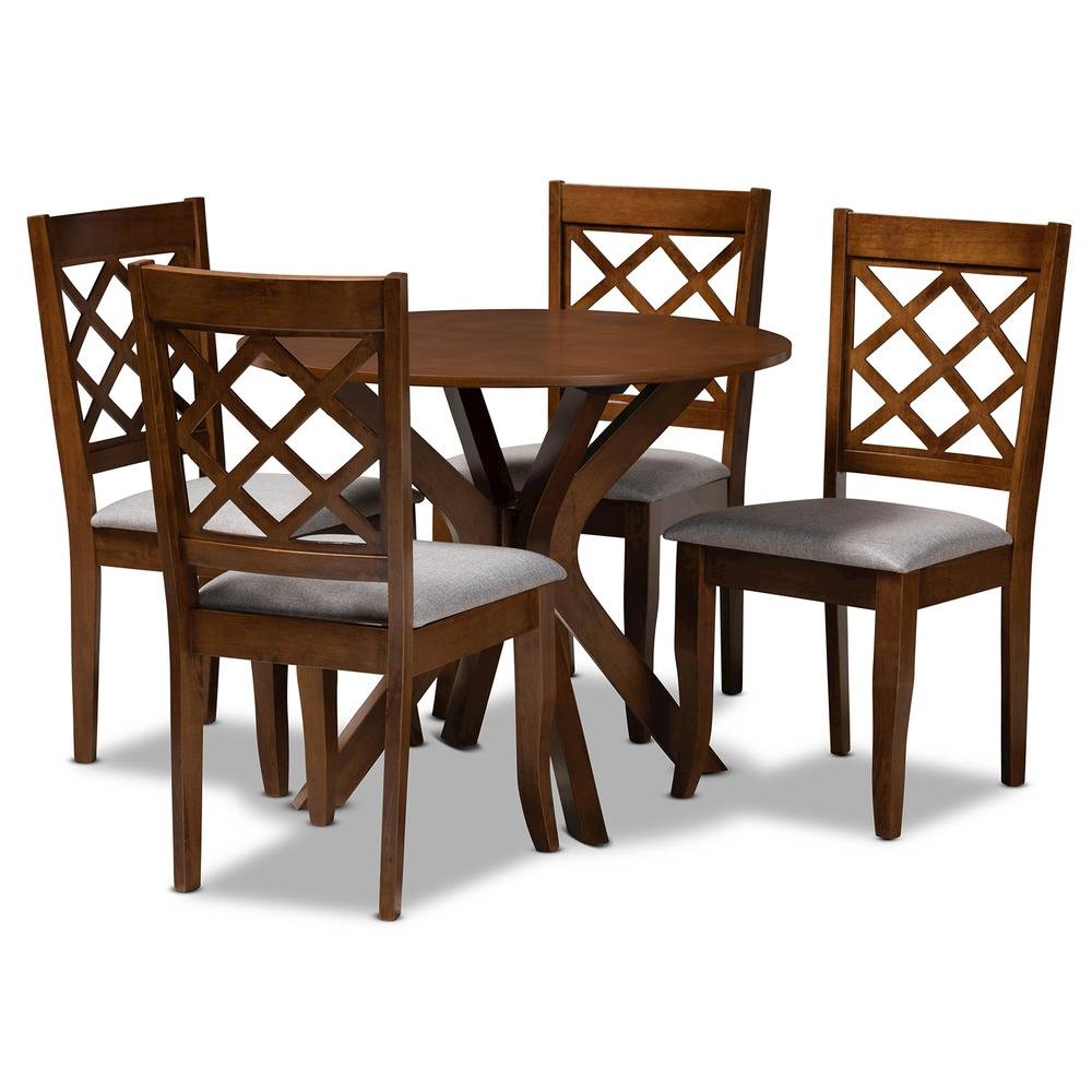 Grey Fabric Upholstered and Walnut Brown Finished Wood 5-Piece Dining Set. Picture 10