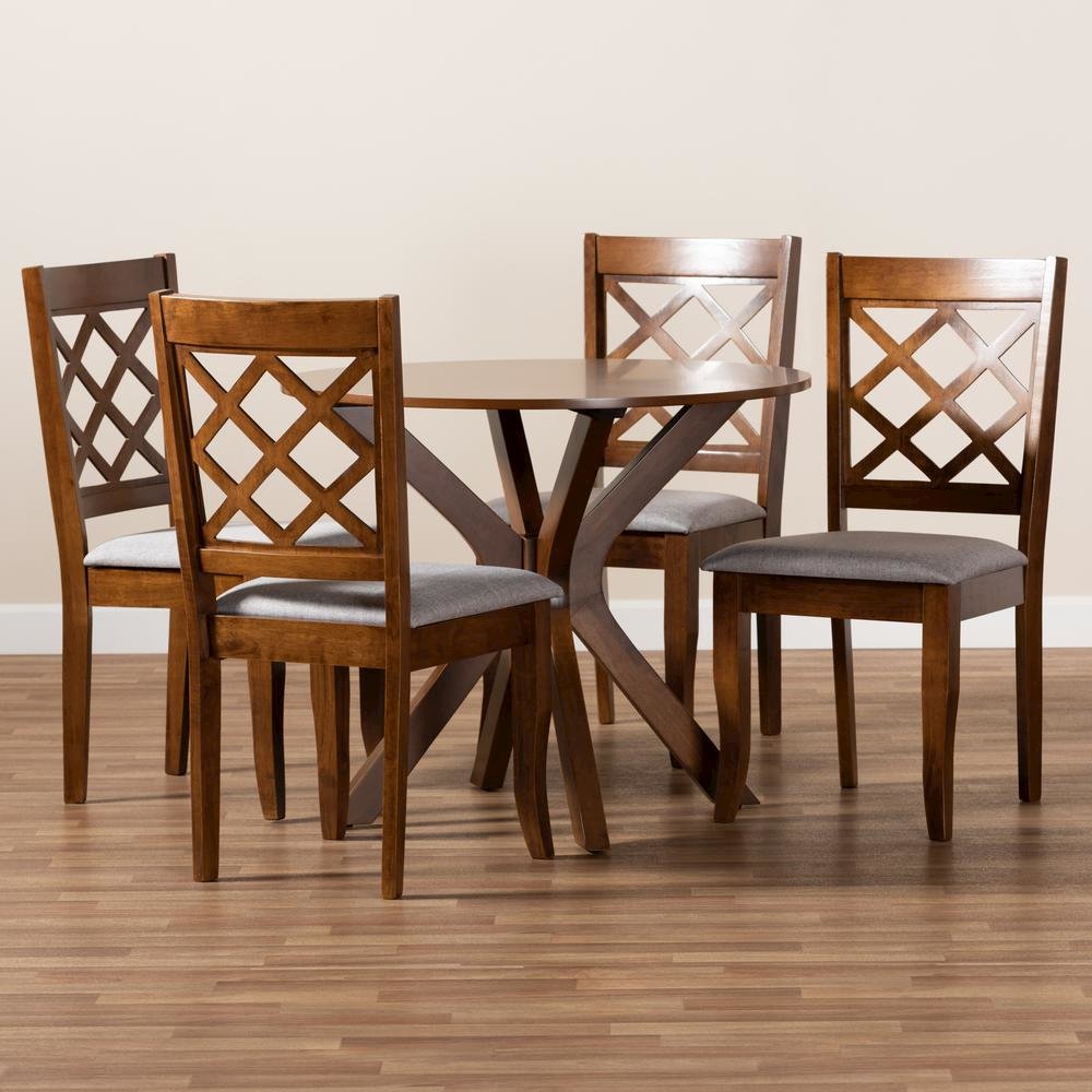 Grey Fabric Upholstered and Walnut Brown Finished Wood 5-Piece Dining Set. Picture 17