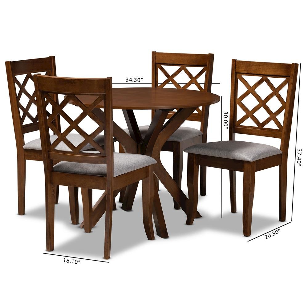 Grey Fabric Upholstered and Walnut Brown Finished Wood 5-Piece Dining Set. Picture 18