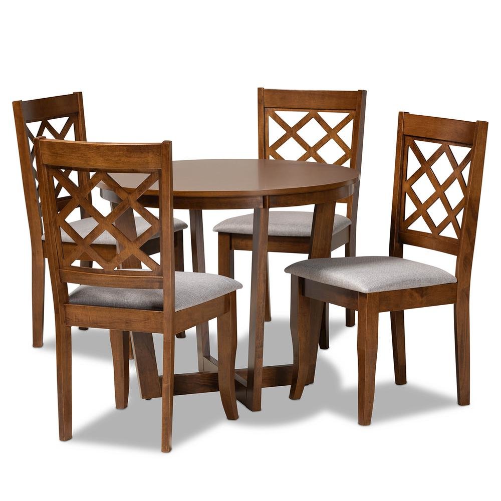 Grey Fabric Upholstered and Walnut Brown Finished Wood 5-Piece Dining Set. Picture 10