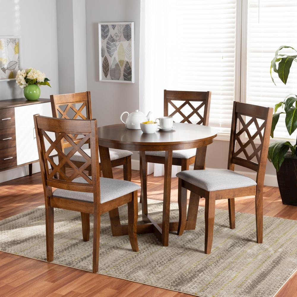 Grey Fabric Upholstered and Walnut Brown Finished Wood 5-Piece Dining Set. Picture 16
