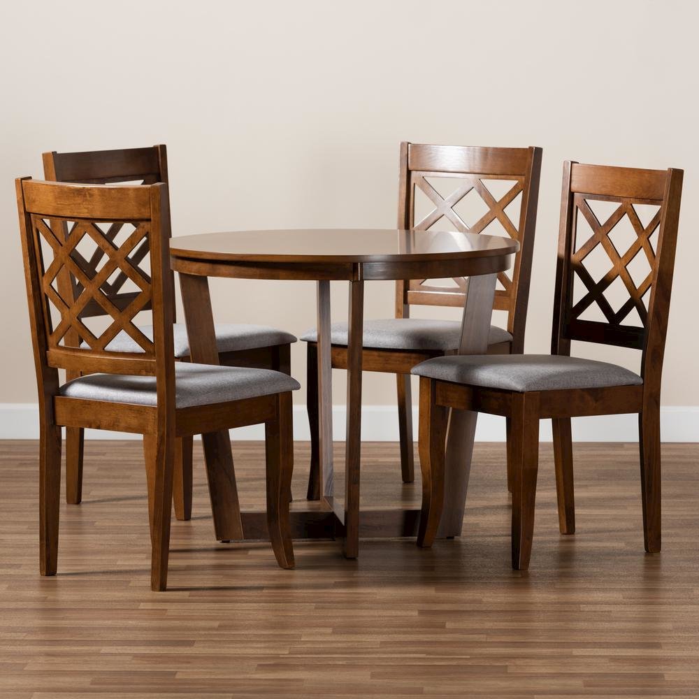 Grey Fabric Upholstered and Walnut Brown Finished Wood 5-Piece Dining Set. Picture 17